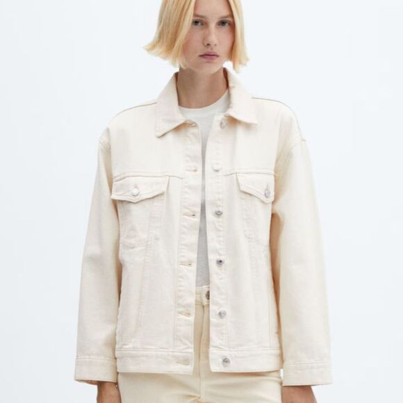 Mango 100% cotton cream oversized denim jacket, size S - Picture 1 of 13